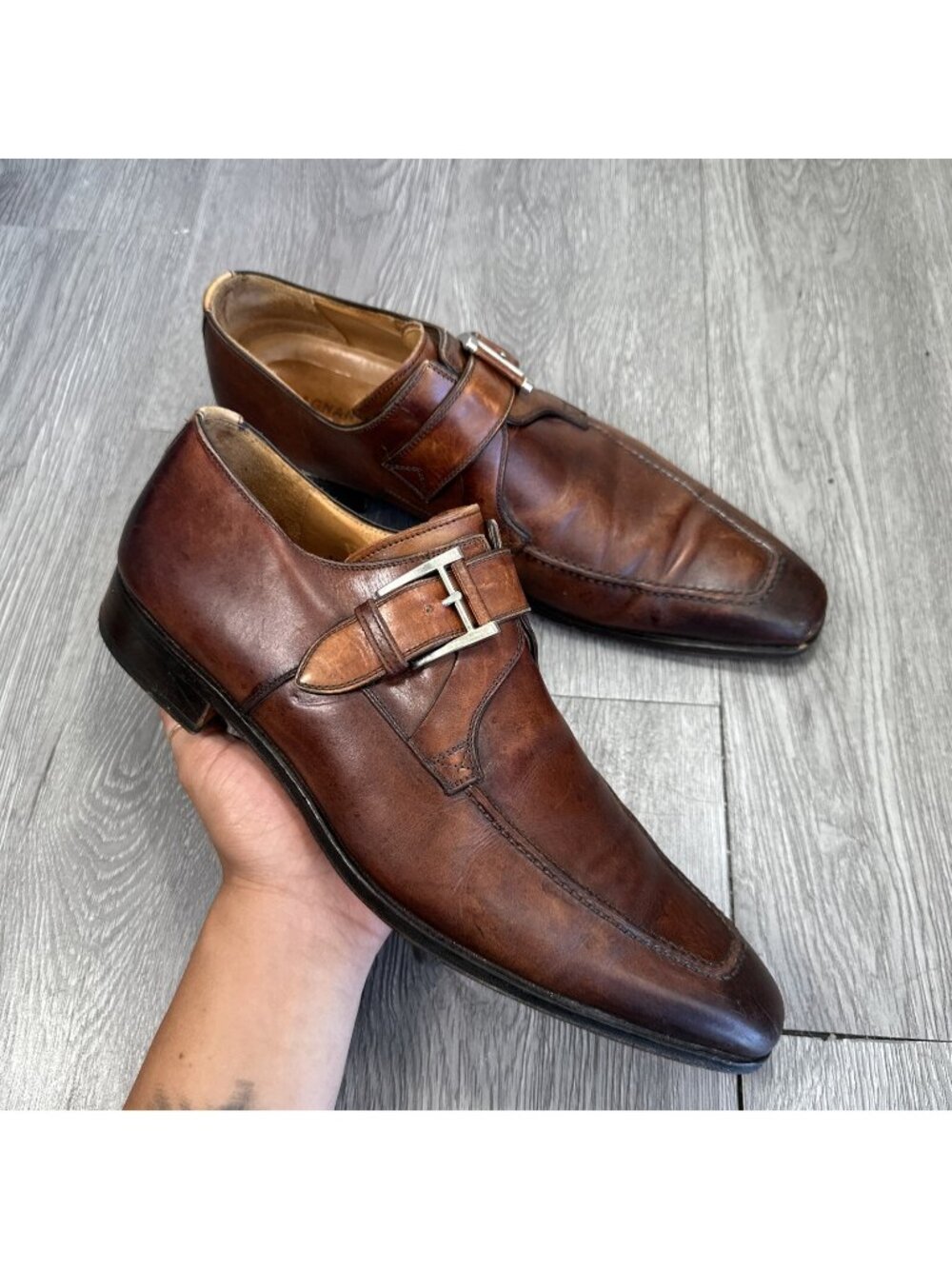 Magnanni 12437 Single Monk Strap, Brown MAde In Spain And 9M